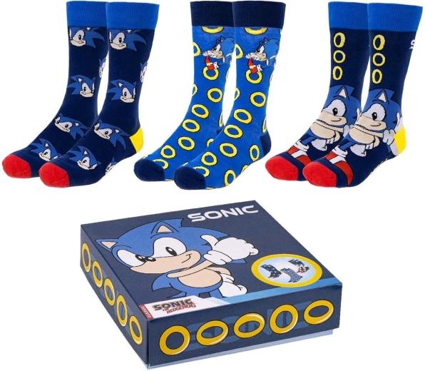 Sada ponožek Sonic – 3 páry v dárkovém boxu – Velikost: 36-41