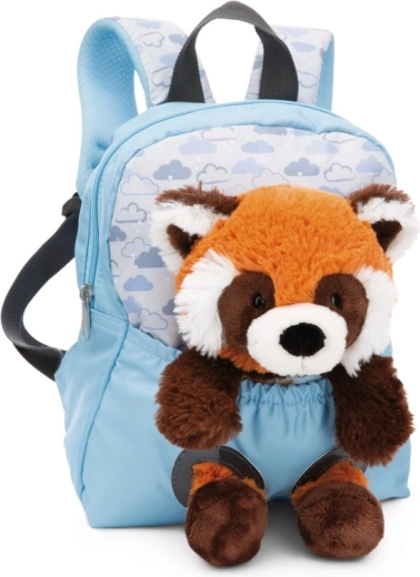 NICI dětský batoh se zvířátkem – červená panda, modrý s obláčky 21 × 26 cm