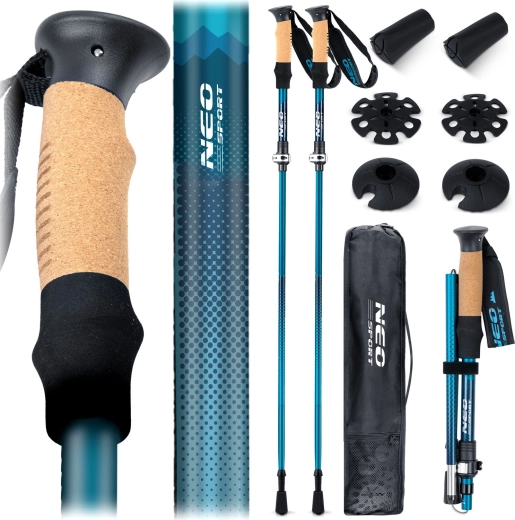 Trekkingové hole Neo-Sport 85–130 cm s korkovou rukojetí a rychlým skládáním