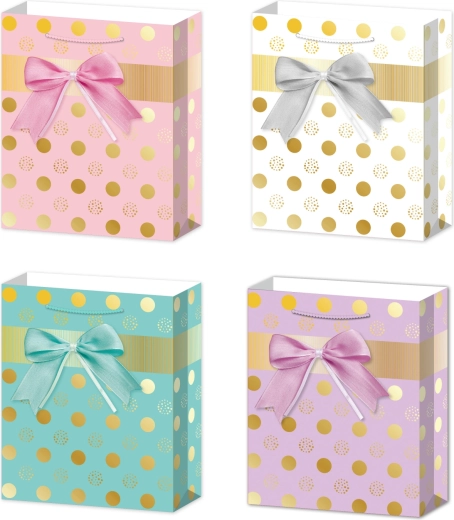 Dárková taška L s mašlí a puntíky