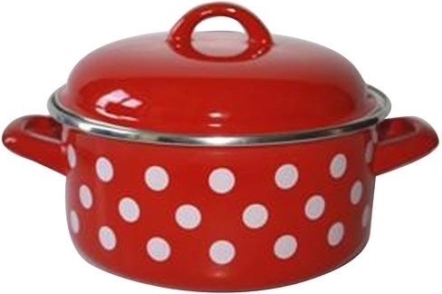Smaltovaný kastrol s poklicí 18 cm 2 l puntík červený