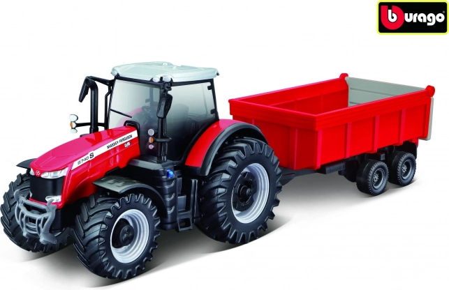 Bburago farmářský traktor Massey Ferguson 8740S s vlečkou 1:50