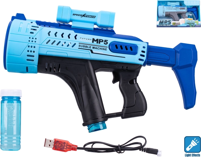 Bublifuková pistole MP5 modrá se světelným efektem 44 cm