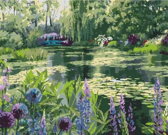 Malování podle čísel Jezírko v lese s liliemi 40 × 50 cm