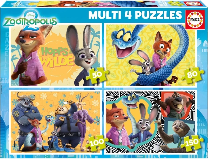 Educa puzzle Zootropolis 4v1 – dětské progresivní puzzle (50, 80, 100 a 150 dílků)