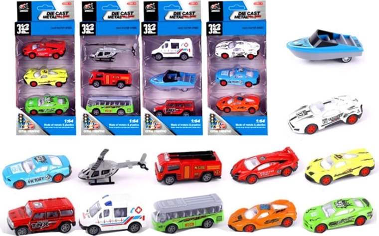 Sada kovovo‑plastových autíček – 3 ks