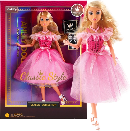 Módní panenka ve společenských šatech – tmavě růžová