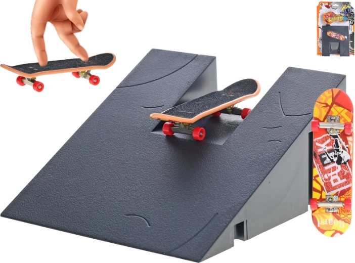 Prstový skateboard 9,5 cm s rampou – kovový a plastový set pro děti