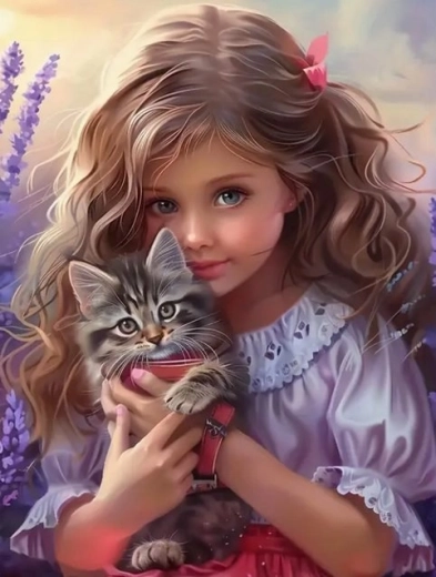 Diamantové malování Norimpex – dívka s kočkou 30 × 40 cm