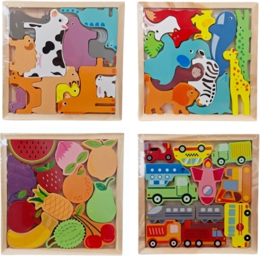 Dřevěné vkládací puzzle s barevnými motivy - 1 kus