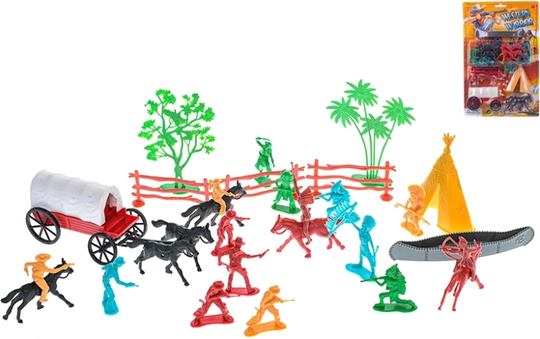Sada westernových figurek s kočárem a doplňky