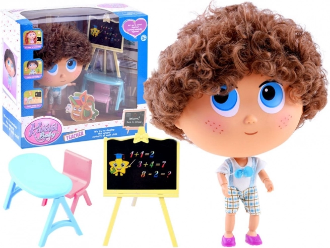 Panenka učitel Tymek – školní sada s tabulí a stolkem – Modrá