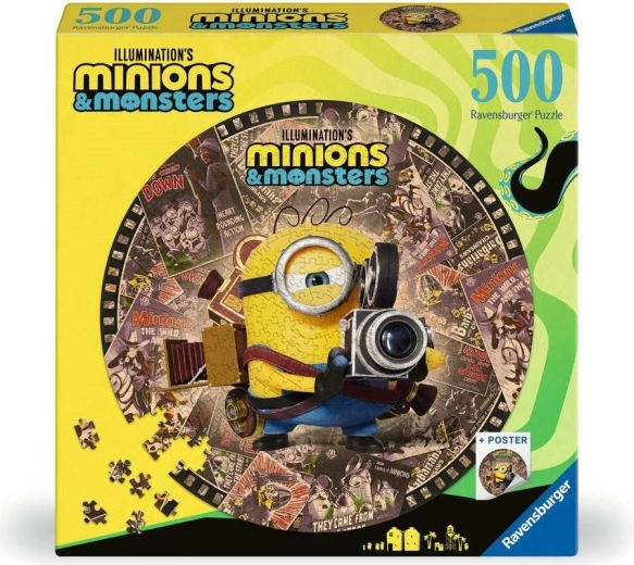 Ravensburger kulaté puzzle Mimoni a monstra 500 dílků