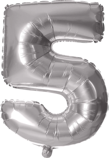 Fóliový balónek číslice 5, 30 cm, stříbrný TORO
