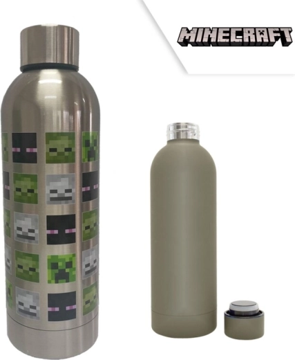 Minecraft nerezová láhev Green Mob Heads stříbrná - 1 kus