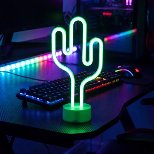 Neonová LED lampa zelený kaktus
