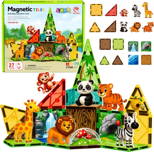 Magnetické stavební dílky Zoo – divoká zvířata z džungle (27 dílů)