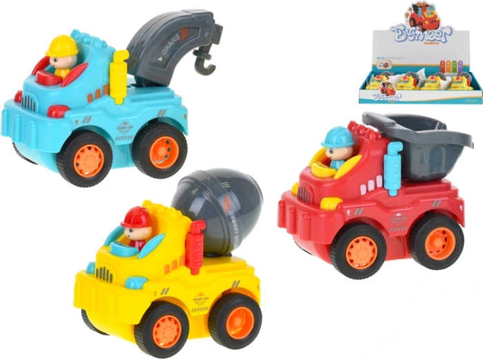 Veselé stavební autíčko na setrvačník 8 cm, 3 druhy
