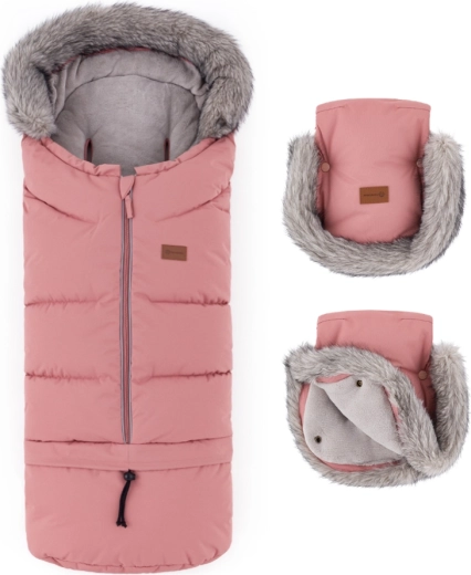 Petite&Mars zimní set fusak Arctic 4v1 a rukavice na kočárek Furry old rose