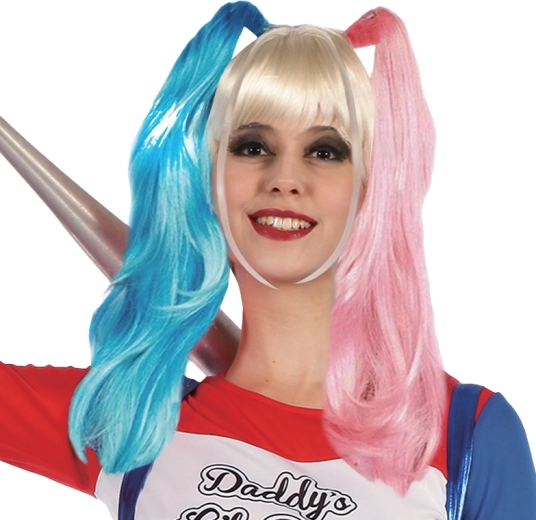Dětská paruka Harley Quinn – černo‑červená karnevalová paruka
