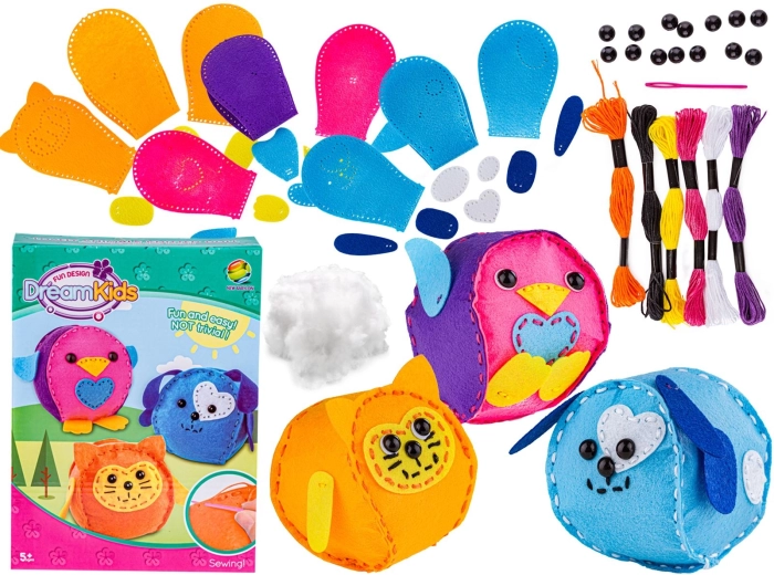 Kreativní sada na šití z plsti – domácí zvířátka (3 maskotky)