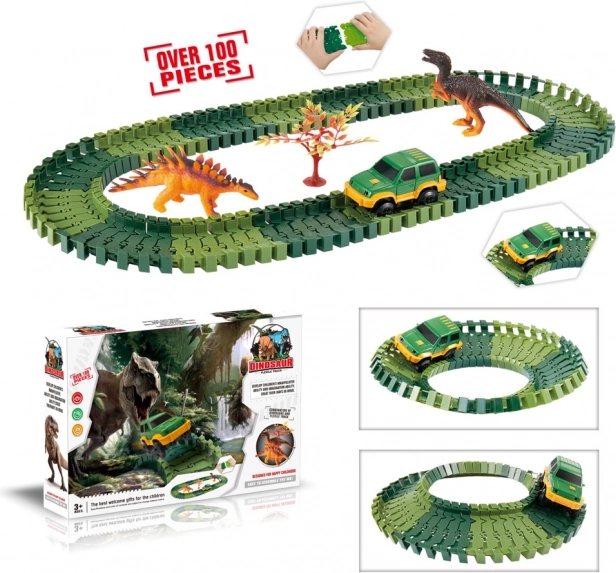Variabilní dráha s dinosaury – 100 dílů se svítícím autíčkem