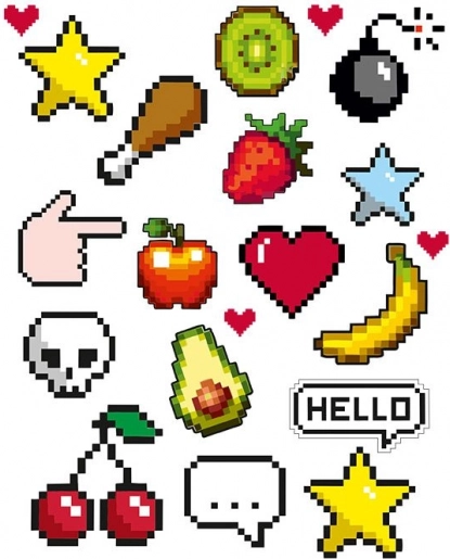 Nažehlovací pixelové nálepky – velký arch 20 × 30 cm