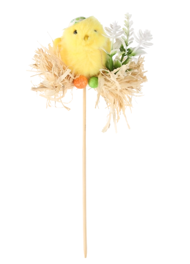 Velikonoční zápich s kuřátkem ve slámovém hnízdě 5 × 23 cm, mix 3 designů (12 ks)