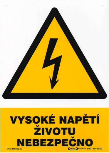 Bezpečnostní tabulka Vysoké napětí – životu nebezpečno A4 plast