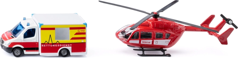 Siku super – sanitka Mercedes‑Benz a vrtulník EUROCOPTER EC145, set 1:87