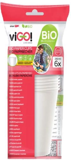 Bio papírové kelímky 250 ml VIGO, 6 ks