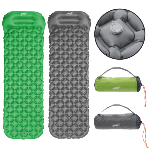 Nafukovací turistická karimatka s polštářem 190 × 56 × 5,5 cm, šedá/zelená