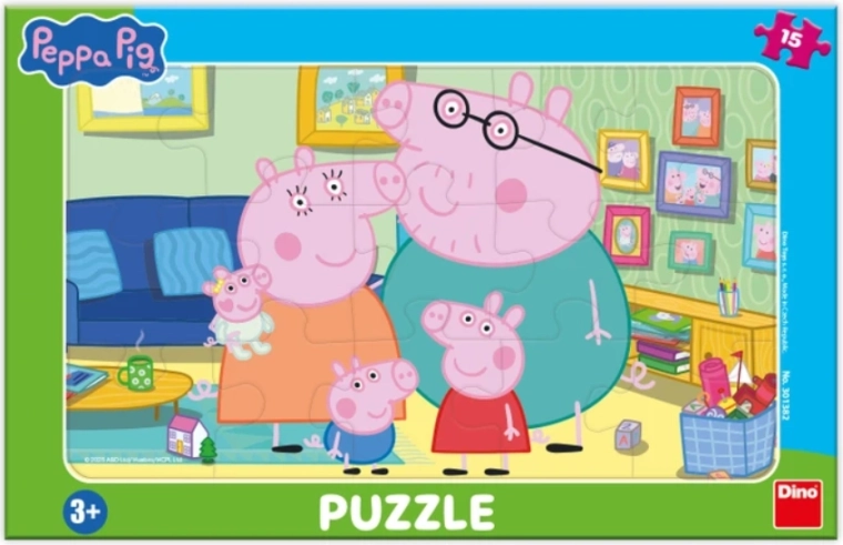 Puzzle Prasátko Peppa v obývacím pokoji 15 dílků