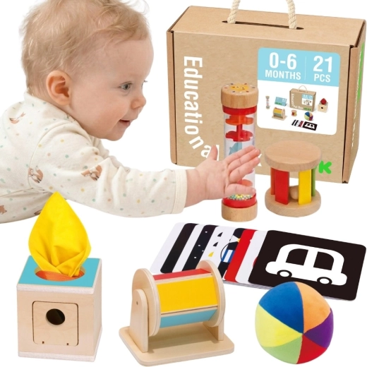 Montessori vzdělávací senzorický box XXL 6 v 1 TOOKY TOY pro děti od narození do 6 měsíců - 6 ks