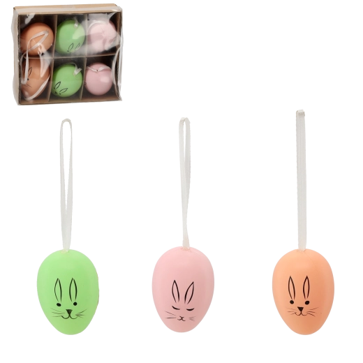 Sada velikonočních závěsných vajíček se zajíčkem, pastelové barvy, 6 ks