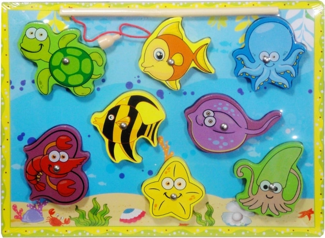 Dřevěné puzzle s magnetickým prutem – mořská zvířátka
