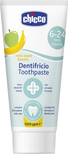 Chicco dětská zubní pasta jablko–banán s fluoridem 50 ml (6–24 měsíců)