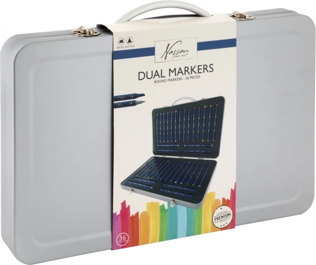 Sada oboustranných fixů 36 ks v kovovém kufříku