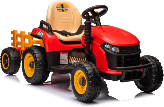 Dětský elektrický traktor s přívěsem – červený