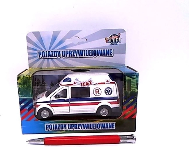 Bílá kovová ambulance se světly a zvukem 14 cm
