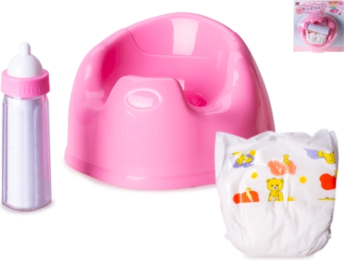 Nočník s doplňky pro panenky v růžové barvě