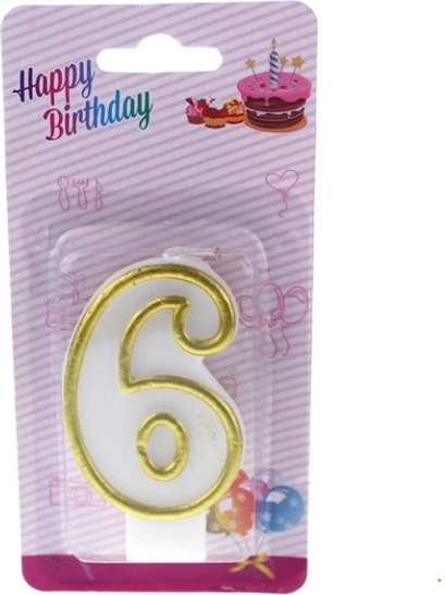 Bílo-zlatá dortová svíčka ve tvaru číslice – Šest