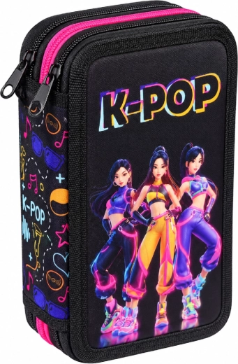 Třípatrový plně vybavený školní penál K-Pop Demon Hunters Huntrix, černý
