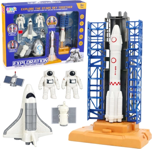 Kosmický set s raketou, startovací věží a astronauty