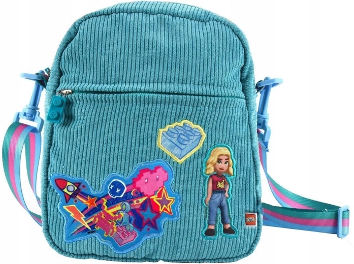 LEGO Friends tyrkysová taška přes rameno s nažehlovacími aplikacemi