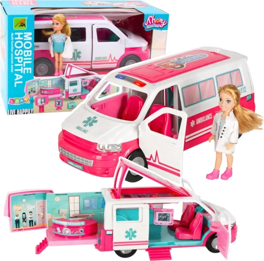 Mobilní nemocnice – sanitka 2v1 s panenkou doktorkou a lékařskými doplňky