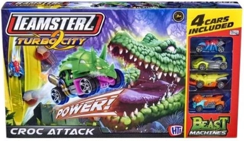 Teamsterz Turbo City croc attack – dráha s krokodýlem a 4 autíčky