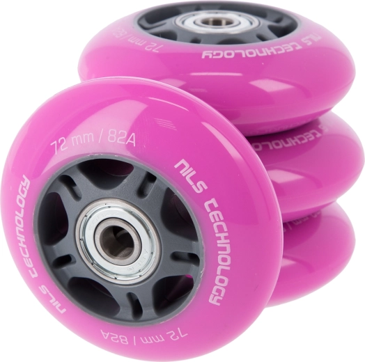 PU kolečka s ložisky pro brusle NILS EXTREME 72 mm růžová