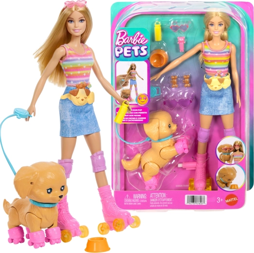 Mattel Barbie Pets sada s pejskem na kolečkových bruslích a doplňky