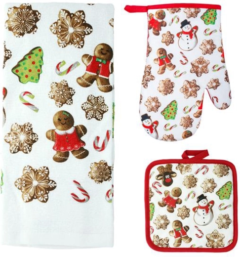 Kuchyňský set Perníčky – rukavice, chňapka a utěrka